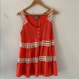 Anthropologie Coral Tunic Tank Floral Crochet Sz 8